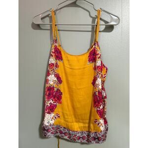 Intimately Free People Floral Boho Cami Tank Top Mustard Yellow Pink Size Small